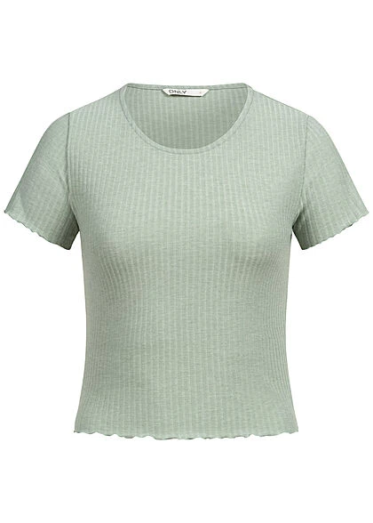 ONLY Damen NOOS Ribbed T-Shirt Mit Frilldetails Jadeite Grün 3 ONLY Damen NOOS Ribbed T-Shirt Mit Frilldetails Jadeite Grün