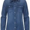 VILA Damen NOOS Basic Denim Shirt Vokuhila 2 Brusttaschen Dunkel Blau Denim -ModeWelt Verkäufe 22030729