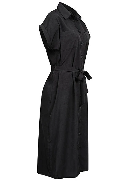 ONLY Damen NOOS Midi Hemdkleid Mit Knopfleiste & Bindegürtel Schwarz 4 ONLY Damen NOOS Midi Hemdkleid Mit Knopfleiste & Bindegürtel Schwarz – Bild 2