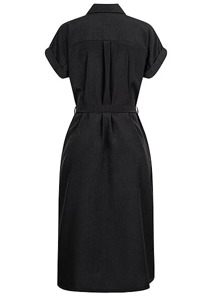ONLY Damen NOOS Midi Hemdkleid Mit Knopfleiste & Bindegürtel Schwarz 5 ONLY Damen NOOS Midi Hemdkleid Mit Knopfleiste & Bindegürtel Schwarz – Bild 3