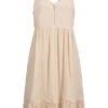 AIKI Damen V-Neck Viskose Kleid Mit 3er Knopfleiste Häkelbesatz Beige -ModeWelt Verkäufe 22030900
