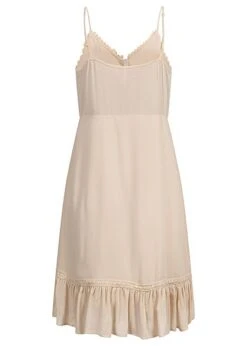 AIKI Damen V-Neck Viskose Kleid Mit 3er Knopfleiste Häkelbesatz Beige -ModeWelt Verkäufe 22030900 2