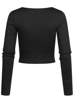 Vero Moda Damen Ribbed Crop Shirt Longsleeve Knopfleiste Seitl. Am Ärmel Schwarz -ModeWelt Verkäufe 22030965 2