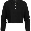 Vero Moda Damen Ribbed Crop Shirt Longsleeve Knopfleiste Polo-Optik Schwarz