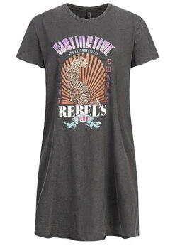 ONLY Damen T-Shirt Kleid Mit Rebels Print Schwarz