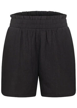 VILA Damen High-Waist Struktur Shorts Mit Rüschen Am Bund Schwarz