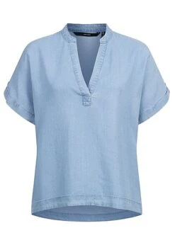 Vero Moda Damen T-Shirt Top Mit V-Neck Umschlagärmel Hell Blau Denim