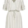 Aiki Damen Turn-Up V-Neck Kleid Leinenoptik Streifen Taillenzug Oliv Weiss 2 Aiki Damen Turn-Up V-Neck Kleid Leinenoptik Streifen Taillenzug Oliv Weiss -ModeWelt Verkäufe 22040351