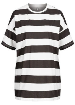 ONLY Damen Oversized T-Shirt Top Mit Streifen Schwarz Weiss