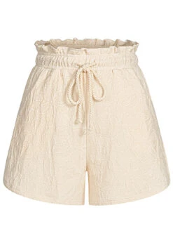 VILA Damen High Waist Shorts Strukturstoff Mit Blumenmuster Birch Beige