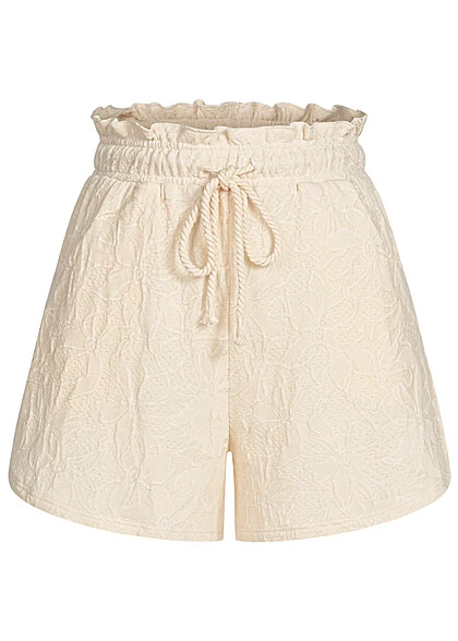 VILA Damen High Waist Shorts Strukturstoff Mit Blumenmuster Birch Beige