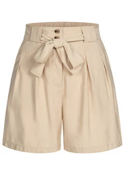 VILA Damen High Waist Shorts Mit Bindegürtel Und 2-Pockets Cement Beige