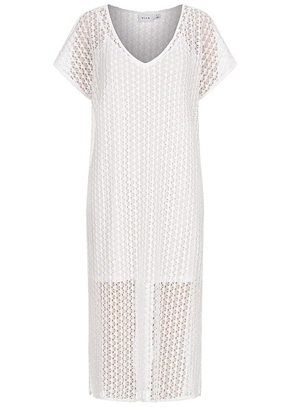 VILA Damen Midi V-Neck Kleid 2-lagig Strukturstoff Weiss 3 VILA Damen Midi V-Neck Kleid 2-lagig Strukturstoff Weiss