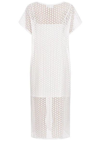 VILA Damen Midi V-Neck Kleid 2-lagig Strukturstoff Weiss 5 VILA Damen Midi V-Neck Kleid 2-lagig Strukturstoff Weiss – Bild 3