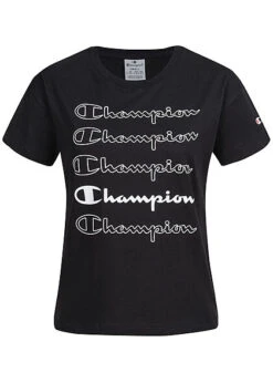 Champion Damen T-Shirt Mit Logo Print Schwarz Weiss
