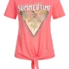 ONLY Damen T-Shirt Mit Summertime Print Und Knotendetail Rosa -ModeWelt Verkäufe 22040543