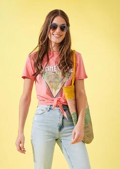 ONLY Damen T-Shirt Mit Summertime Print Und Knotendetail Rosa -ModeWelt Verkäufe 22040543 2