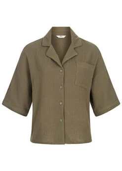 ONLY Damen Struktur Blusen Hemd Mit Knopfleiste & Einer Brusttasche Deep Lichen Oliv