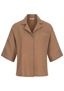 ONLY Damen Struktur Blusen Hemd Mit Knopfleiste & Einer Brusttasche Walnuss Braun