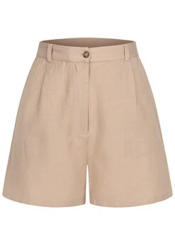 VILA Damen High-Waist Leinen Viskose Shorts Mit Zierfalten Cement Beige Grau