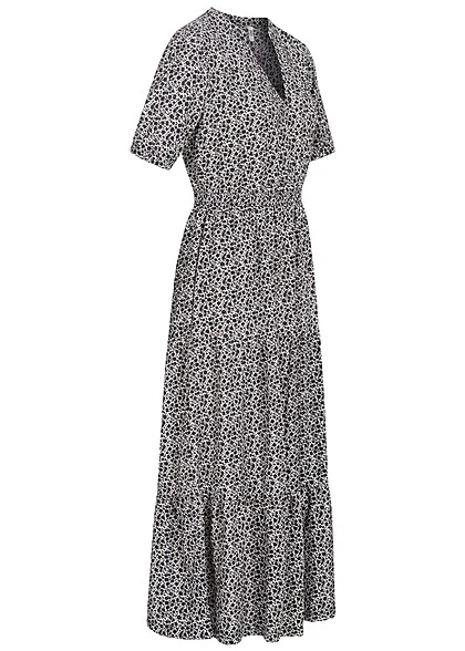 JACQUELINE DE YONG JDY By ONLY Damen V-Neck Maxikleid M. Smokdetail Blumen Muster Cloud Weiss Schwarz 4 JACQUELINE DE YONG JDY By ONLY Damen V-Neck Maxikleid M. Smokdetail Blumen Muster Cloud Weiss Schwarz – Bild 2