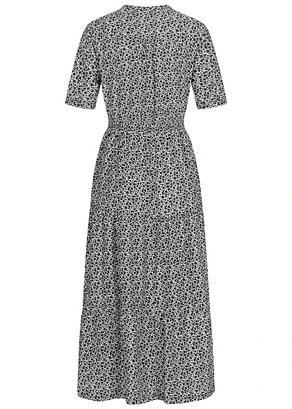 JACQUELINE DE YONG JDY By ONLY Damen V-Neck Maxikleid M. Smokdetail Blumen Muster Cloud Weiss Schwarz 5 JACQUELINE DE YONG JDY By ONLY Damen V-Neck Maxikleid M. Smokdetail Blumen Muster Cloud Weiss Schwarz – Bild 3