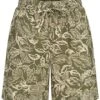 VILA Damen High-Waist Leinen Shorts 2-Pockets Tunnelzug Tropical Print Beige Grün