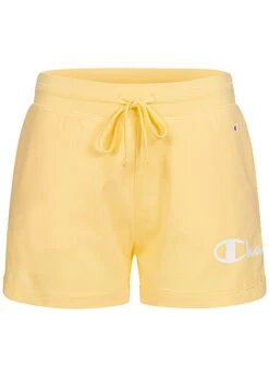 Champion Damen Sweat Shorts Mit Gummibund Und Logo Print 2-Pockets Gelb Weiss