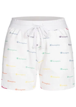 Champion Damen Shorts Mit 2-Pockets All Over Logo Print Weiss Multicolor