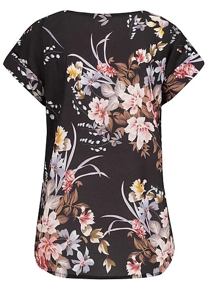 Cloud5ive Damen Chiffon Bluse Shirt Mit Rundhals Und Blumen Print Schwarz 4 Cloud5ive Damen Chiffon Bluse Shirt Mit Rundhals Und Blumen Print Schwarz – Bild 2