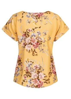 Cloud5ive Damen Chiffon Bluse Shirt Mit Rundhals Und Blumen Print Gelb -ModeWelt Verkäufe 22046367 1