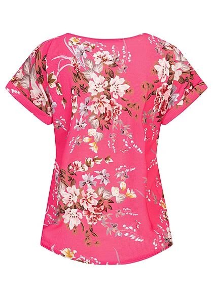 Cloud5ive Damen Chiffon Bluse Shirt Mit Rundhals Und Blumen Print Fuchsia Rot 4 Cloud5ive Damen Chiffon Bluse Shirt Mit Rundhals Und Blumen Print Fuchsia Rot – Bild 2