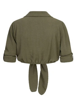 Cloud5ive Damen Turn-Up Bluse Mit 2 Brusttaschen Knopfleiste Und Knotendetail Oliv Grün -ModeWelt Verkäufe 22046441 3