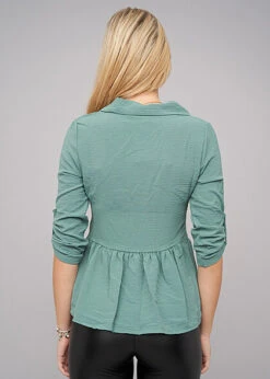 Cloud5ive Damen Turn-Up Schösschen Bluse Mit Knopfleiste Grün -ModeWelt Verkäufe 22046526 2