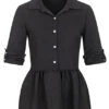 Cloud5ive Damen Turn-Up Schösschen Bluse Mit Knopfleiste Schwarz -ModeWelt Verkäufe 22046527