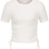 ONLY Damen Ribbed T-Shirt M. Seitl. Raffdetailschnüren Cloud Dancer Weiss