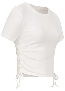 ONLY Damen Ribbed T-Shirt M. Seitl. Raffdetailschnüren Cloud Dancer Weiss -ModeWelt Verkäufe 22050015 1