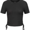 ONLY Damen Ribbed T-Shirt M. Seitl. Raffdetailschnüren Schwarz