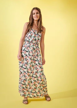 ONLY Damen Viskose Maxikleid Taillengummibund Blumen Print Verstellb. Träger Schwarz Mc -ModeWelt Verkäufe 22050032 3