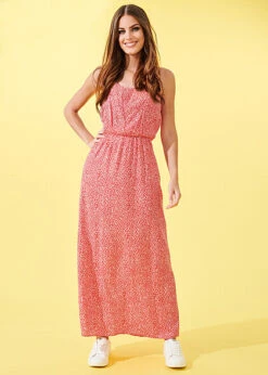 ONLY Damen Viskose Maxikleid Taillengummibund Blumen Print Verstellb. Träger Rot Weiss -ModeWelt Verkäufe 22050034 3