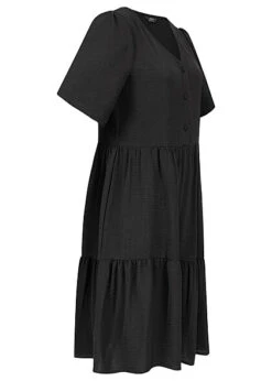 ONLY Damen V-Neck Midi Kleid Mit Halber Knopfleiste & Gepuffte Ärmel Schwarz -ModeWelt Verkäufe 22050155 1