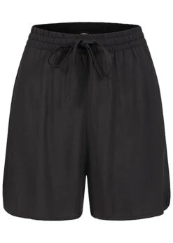 ONLY Damen Basic Viskose Midi Shorts Mit Ziernähten & Tunnelzug Schwarz