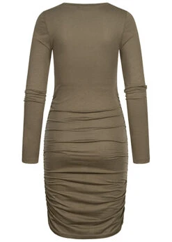 Noisy May Damen NOOS Slim Fit Modal Langarm Kleid Mit Raff- Detail Kalamata Oliv Grün -ModeWelt Verkäufe 22050214 2