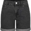VILA Damen High-Waist Denim Shorts Mit Beinumschlag 5-Pockets Schwarz -ModeWelt Verkäufe 22050229