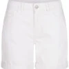 VILA Damen High-Waist Denim Shorts Mit Beinumschlag 5-Pockets Cloud Dancer Weiss