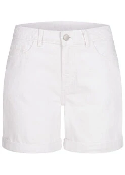 VILA Damen High-Waist Denim Shorts Mit Beinumschlag 5-Pockets Cloud Dancer Weiss