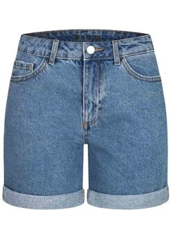 VILA Damen High-Waist Denim Shorts Mit Beinumschlag 5-Pockets Hellblau Denim