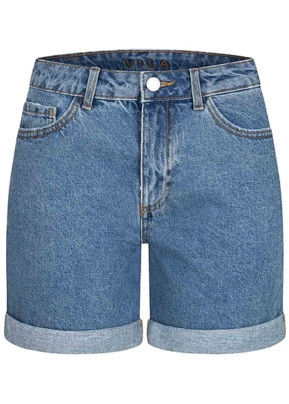 VILA Damen High-Waist Denim Shorts Mit Beinumschlag 5-Pockets Hellblau Denim
