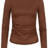 Noisy May Damen NOOS Modal Longsleeve Mit Raffdetail Cappuccino Braun -ModeWelt Verkäufe 22050249