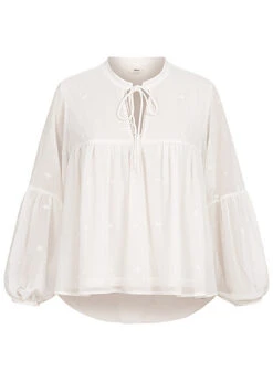 ONLY Damen Langarm Top Mit Bindedetail Und V-Neck Cloud Dancer Weiss